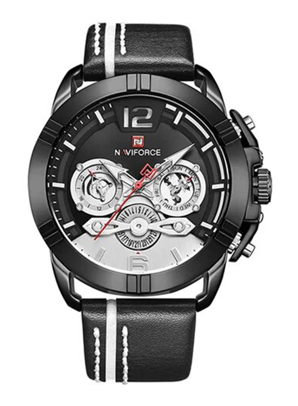 Naviforce Analog Watch for Men with Leather Band, Water Resistant and Chronograph, NF9168, Black/Multicolour