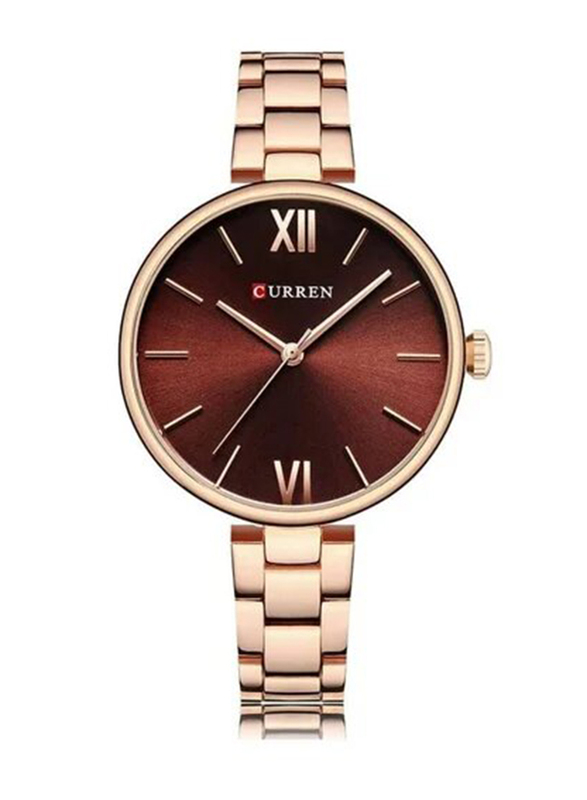 Curren New Quartz Analog Movement Watch for Women with Stainless Steel Band, Water Resistant, 9017, Rose Gold/Burgundy