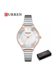 Curren Brand Luxury Quartz Analog Wrist Watch for Women with Stainless Steel Band, Water Resistant, 9041, Silver