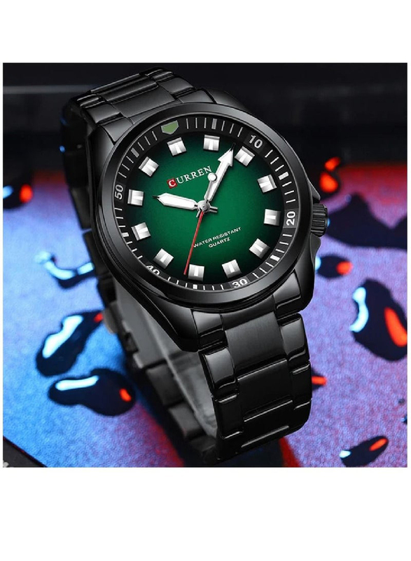 Curren Sport Luxury Military Analog Watch for Men with Stainless Steel Band, Water Resistant, 8451, Black-Dark Green