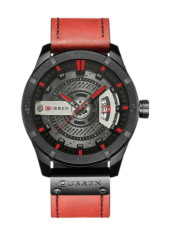 

Curren Analog Watch for Men with Leather Band, Water Resistant, J2775R-KM, Black-Red