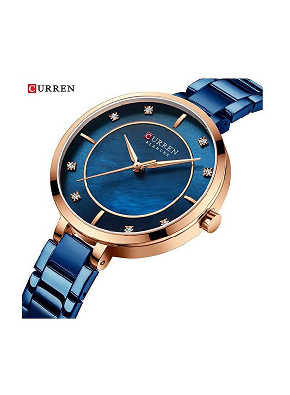 Curren Analog Watch for Women with Stainless Steel Band, Water Resistant, 9051, Blue