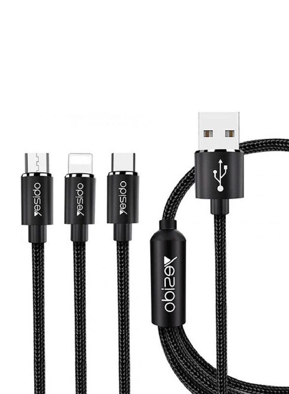 Yesido 3 In 1 Cable Charging Cable, USB Type A to Lightning, Micro USB C & USB Type C for Smartphones and Tablets, Black