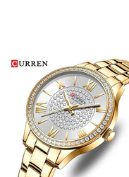 Curren Analog Watch for Women with Stainless Steel Band, Water Resistant, 9084, Gold-White