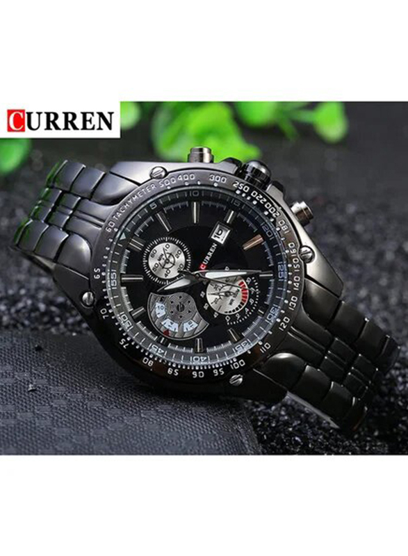 Curren Analog Watch for Men with Stainless Steel Band, Chronograph, 13, Silver/Black