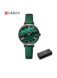 Curren Fashion Simple Quartz Wrist Watch for Women with Leather Strap, Water Resistant, Green-Green