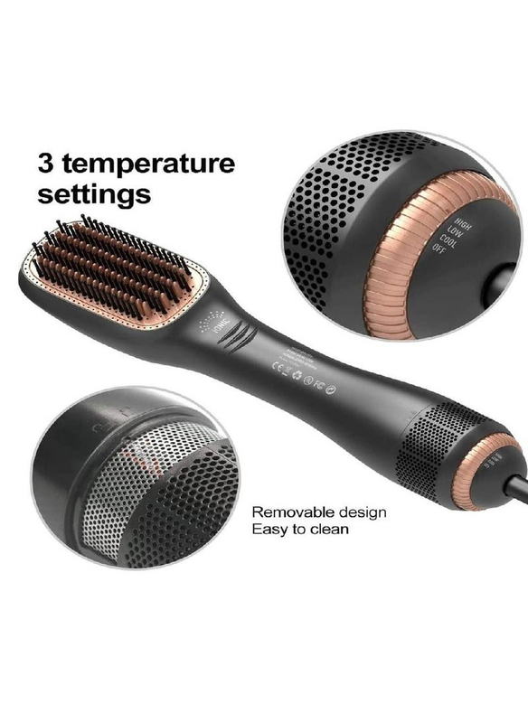 Arabest 3 In 1 Professional Hair Brush Negative Ion Blow Dryer Straightening Brush Hot Air Styling Comb, Black