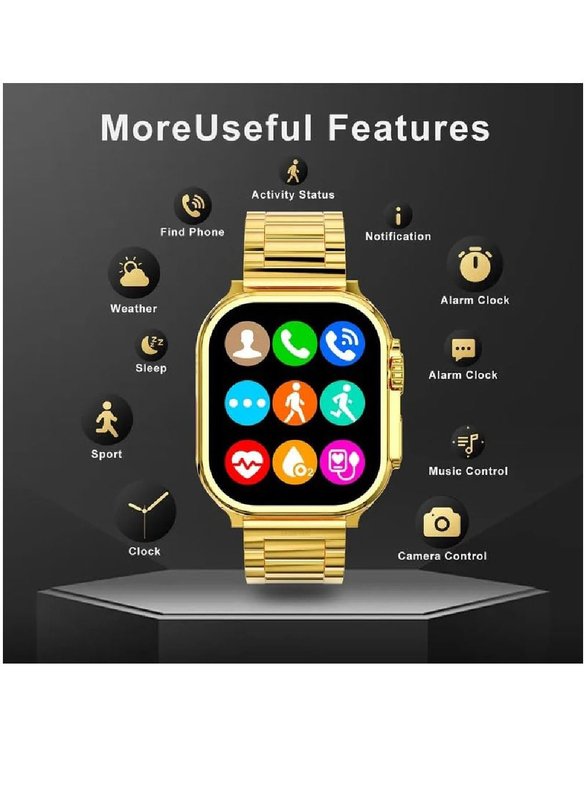 Zoom Plus New Bluetooth Calling Full Screen Touch Heart Rate Monitoring Ultra Smartwatch, Gold