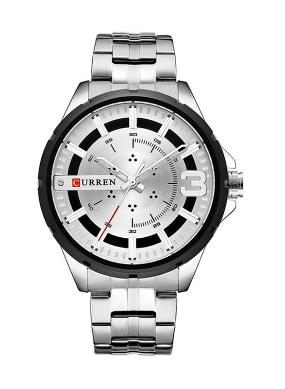 

Curren Analog Watch for Men with Stainless Steel Band, Silver