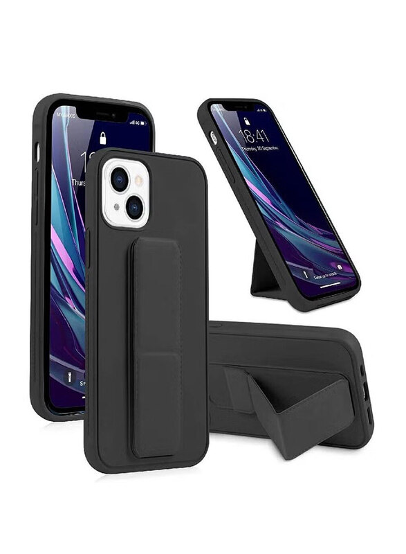 

Generic Apple iPhone 14 Plus Silicone Mobile Phone Case Cover with Magnetic Finger Strap & Hand Grip, Black