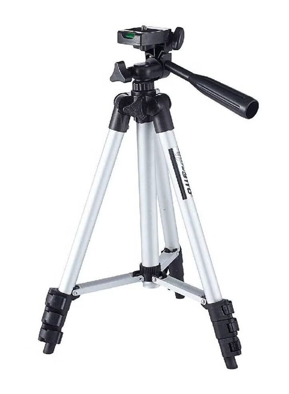 3 Dimensional Head Foldable Camera Tripod Stand with Mobile Clip Holder Bracket, Black/Silver