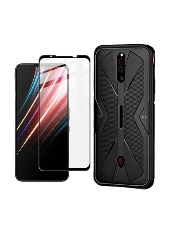 

Generic ZTE Nubia Red Magic 5g Full Glue Edge To Edge Tempered Glass Screen Protector with Protective Mobile Phone Case Cover, Black