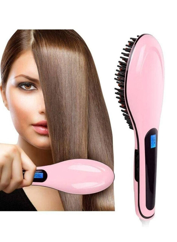 

Xiuwoo Fast Hair Straightener Electric Comb Brush With LCD Display, Pink