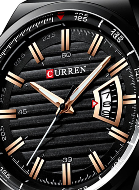 Curren Analog Watch for Men with Stainless Steel Band, Water Resistant, 8375-3, Black-Black