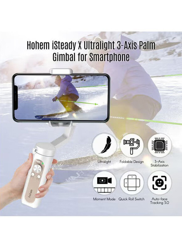 Hohem 5-Piece iSteady X Ultralight 3-Axis Palm Gimbal Handheld Stabilizer Set, White/Beige