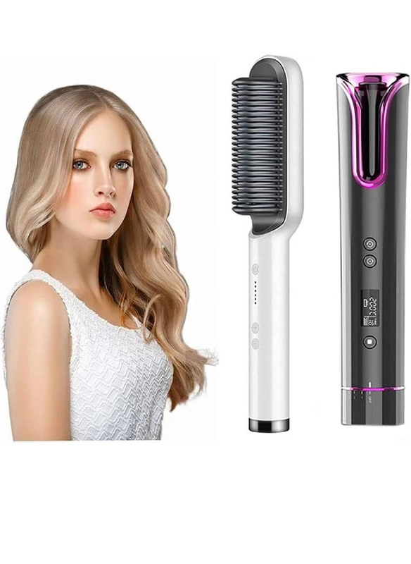 

Gennext Hair Straightener Brush Hair Curler Tongs Hair Straightener Iron Electric Hot Comb Multifunctional Straight Hair Straightener Comb, 2 Pieces,