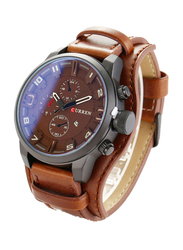 Curren Analog Watch for Men with Leather Band, Water Resistant and Chronograph, J3618K-KM, Brown