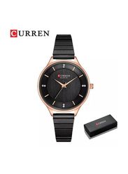 Curren Elegant Analog Watch for Women with Stainless Steel Band, Water Resistant, 9041, Black