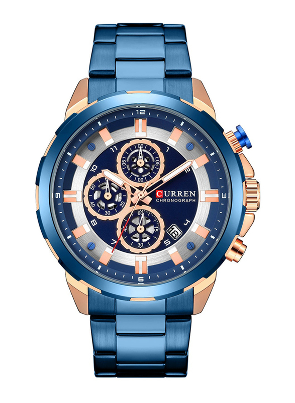 Curren Analog Watch for Men with Stainless Steel Band, Chronograph, 8323-5, Blue