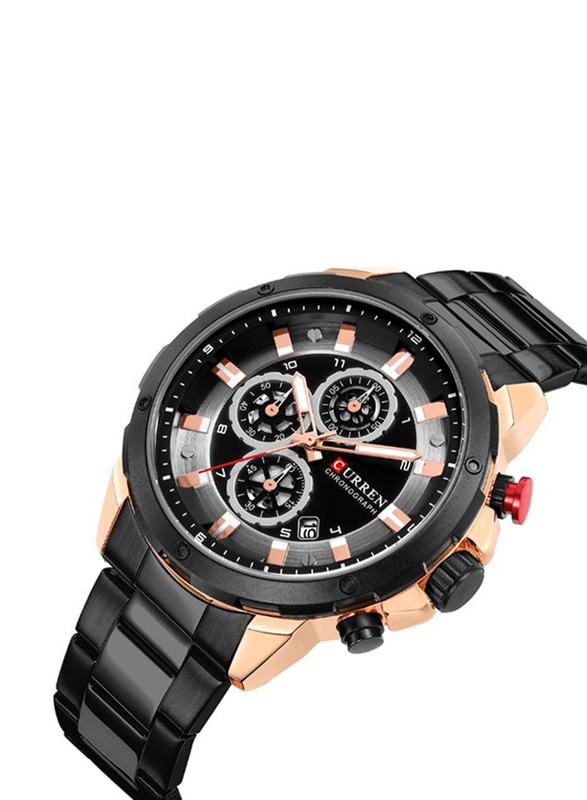 Curren Analog Watch for Men with Stainless Steel Band, Water Resistant and Chronograph, J4172RGB-KM, Black-Silver/Black