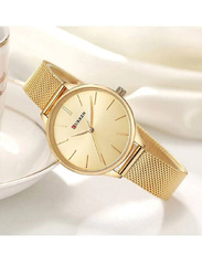 Curren Simple Luxury Branded Quartz Watch for Women with Stainless Steel Band, Water Resistant, Gold-Gold