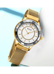 Curren Analog Unisex Watch with Stainless Steel Band, J4065GW-KM, Gold-White