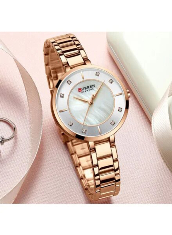 Curren Blanche Analog Watch for Men with Alloy Band, Water Resistant, J3951RO-KM, Gold/White