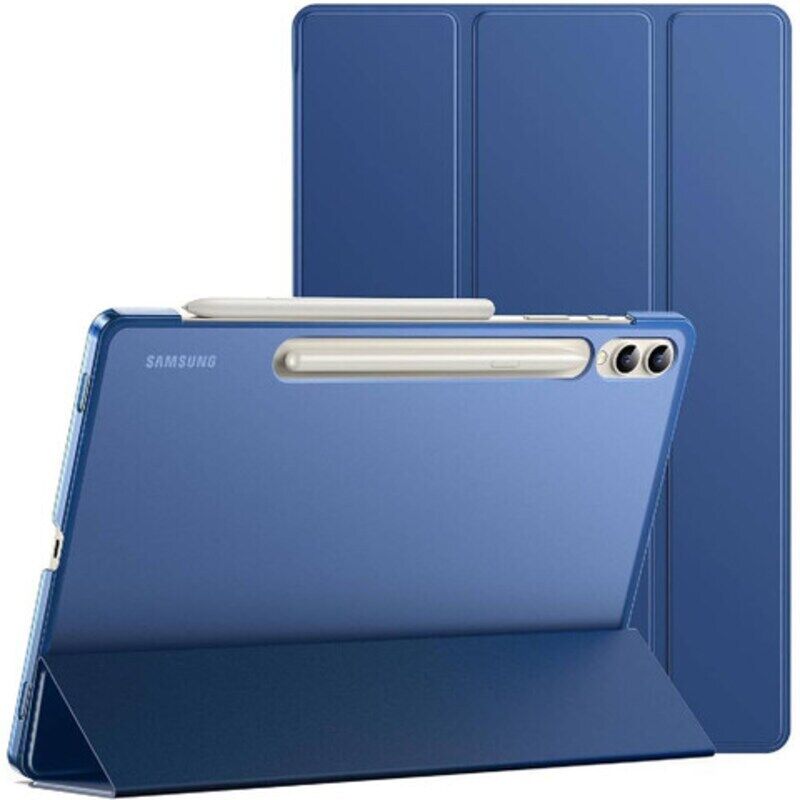 

Hyx Samsung Galaxy Tab S9 Plus 12.4-Inch Translucent Back Tri-Fold Stand Protective Tablet Flip Case Cover with S Pen Holder, Blue