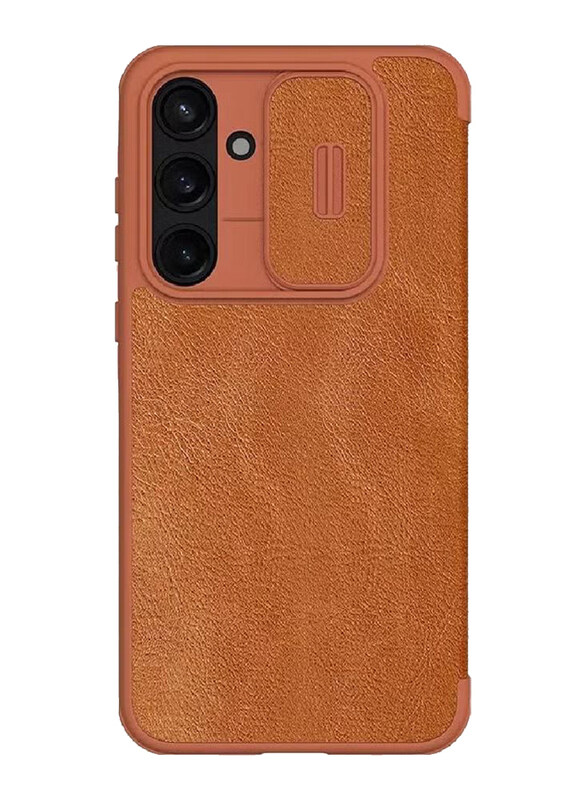 

Nillkin Samsung Galaxy A35 Protective Leather Qin Pro Book Mobile Phone Case Cover with Slide Camera Protection, Brown