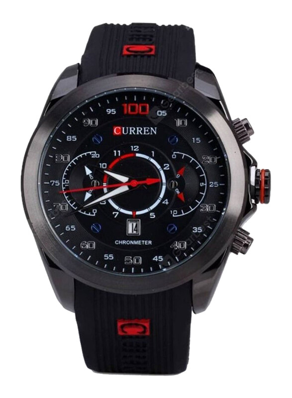 

Curren Analog Watch for Men with Silicone Band, Water Resistant and Chronograph, 8166, Black