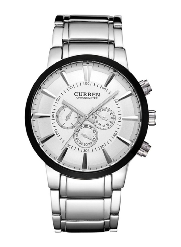 Curren Analog Watch for Men with Alloy Band, Water Resistant, 8001A, White-Silver