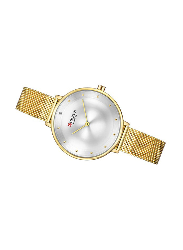 Curren Analog Watch for Women with Stainless Steel Band, Water Resistant, 9029, Gold-White