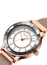 Curren Analog Watch for Women with Stainless Steel Band, C9066L-2, Rose Gold-White