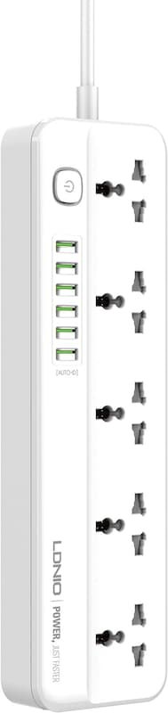 Ldnio SC5614 Power Strip Surge Protector with 5 AC Outlets & 6 USB Charging Ports, White