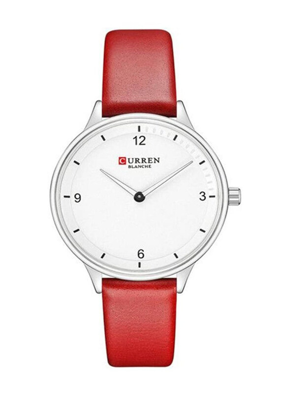 

Curren Analog Watch for Women with Leather Band, Water Resistant, Red-White