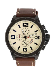Curren Analog Watch for Men with Leather Band, Water Resistant and Chronograph, CU-8230-W, Brown-Beige