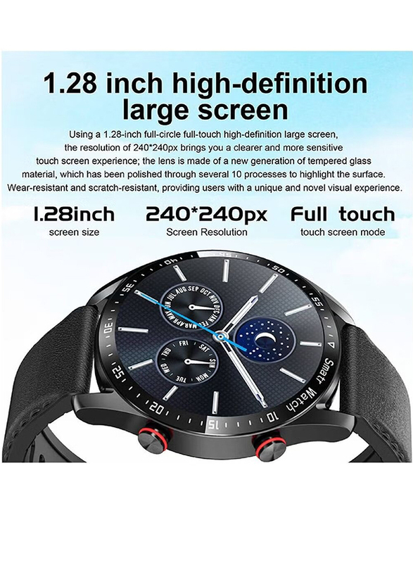 LW 46mm Smartwatch, Bluetooth Voice Call HD Full Touching Screen Fitness Trackers with Smart Reminder Heart Rate Sleep Monitor IP67 Waterproof, Black