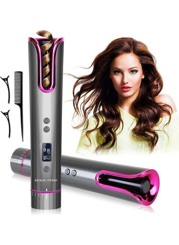 Adjustable Automatic Hair Curling Iron with LCD Display Grey/Pink