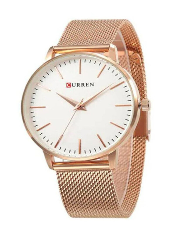 

Curren Stylish Analog Watch for Women with Metal Band, Water Resistant, 9021, Rose Gold-White