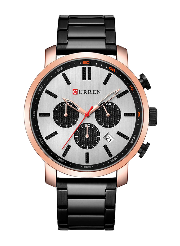 Curren Analog Watch for Men with Stainless Steel Band, Water Resistant and Chronograph, 8315, Black-Silver