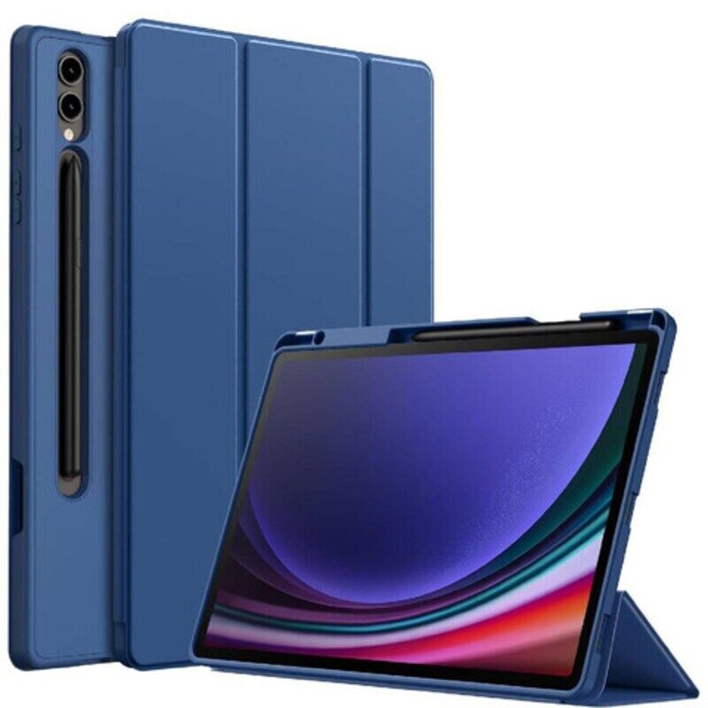 

Hyx Samsung Galaxy Tab S9 Plus 12.4-Inch Translucent Back Tri-Fold Stand Protective Tablet Flip Case Cover with S Pen Holder, Blue