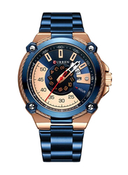 Curren Analog Watch for Men with Stainless Steel Band, 8345, Blue-Gold/Blue