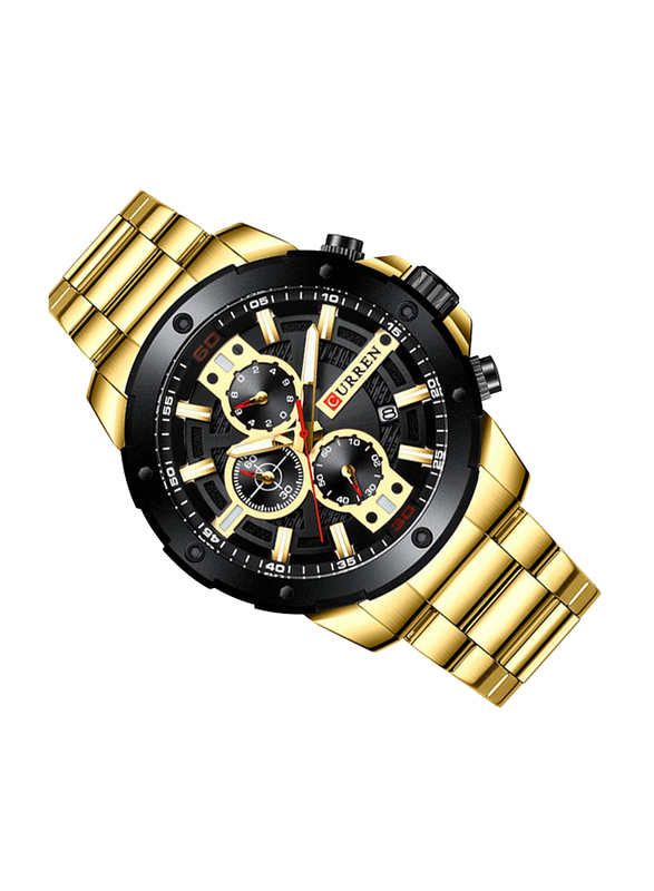 Curren Analog Watch for Men with Stainless Steel Band, Water Resistant and Chronograph, 8336, Gold-Black