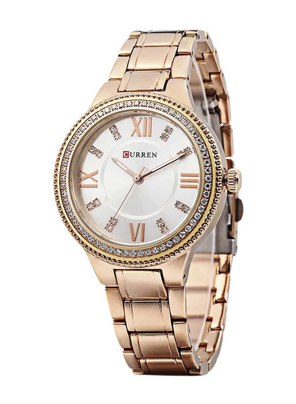 

Curren Analog Watch for Women with Stainless Steel Band, Water Resistant, 9004, Rose Gold-Silver