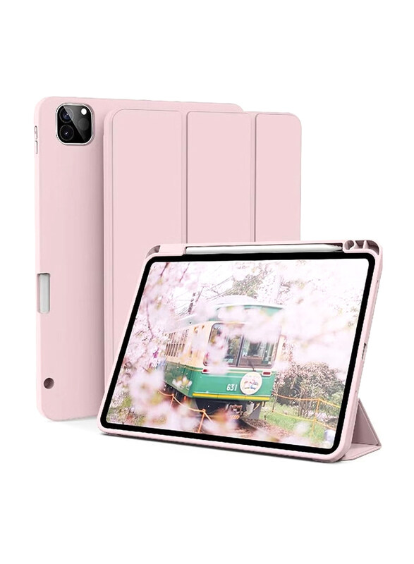 

Gennext 12.9 inch Apple iPad Pro (5th/6th Gen) (2022/2021) Protective Trifold Stand Auto Sleep/Wake Flexible Back Tablet Case Cover, Pink