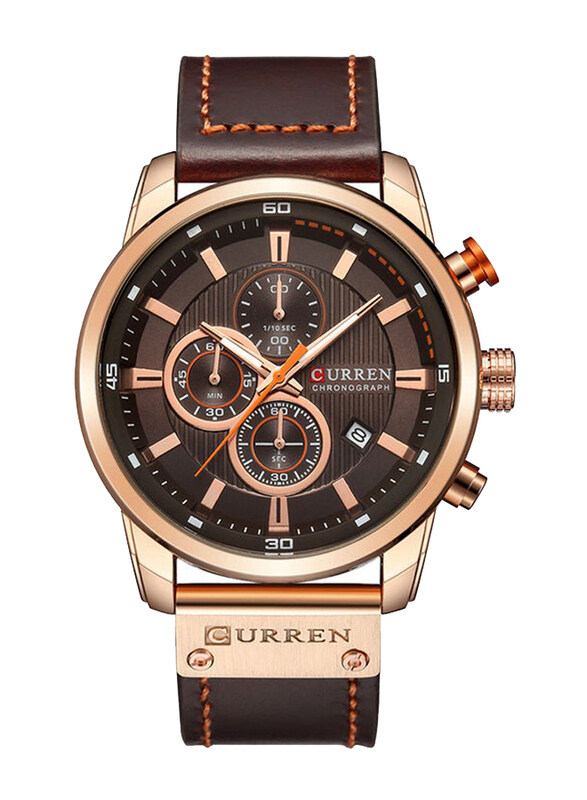 Curren Analog Watch for Men with Leather Band, Chronograph, Brown