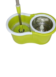 Spin Mop Bucket System 360 Spin Mop & Bucket Floor Cleaning Stainless Steel Mop Bucket with 2 Microfiber Replacement Head Refills, Green/White