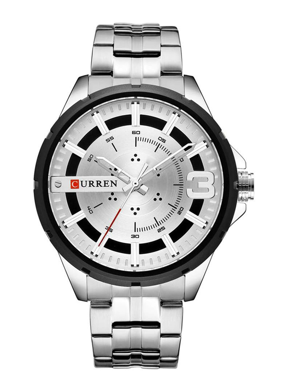 Curren Analog Watch for Men with Stainless Steel Band, Water Resistant, J3939W, Silver