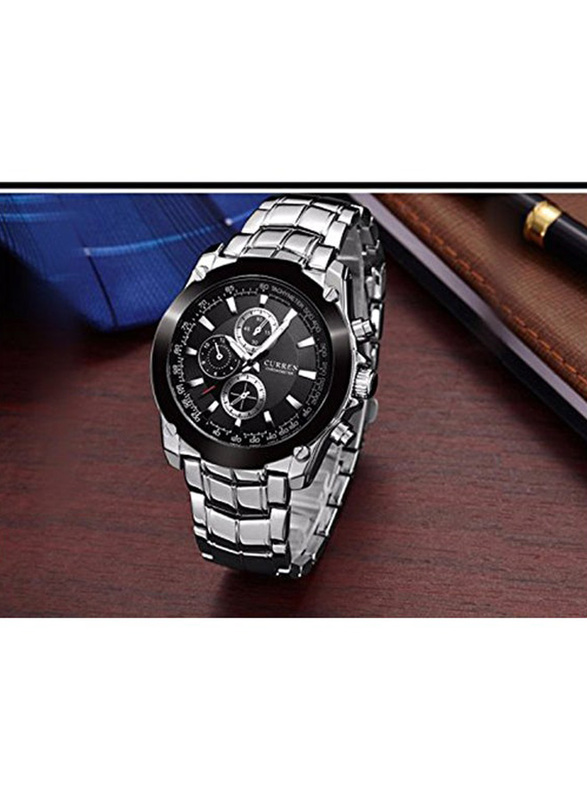 Curren Analog Watch for Men with Alloy Band, Water Resistant & Chronograph, 8025, Black/Silver