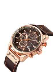 Curren Analog Watch for Men with Leather Band, Chronograph, Brown